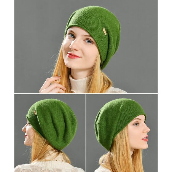 cashmere Slouchy Knit Beanie Hat for Women Green - Picture 5 of 5